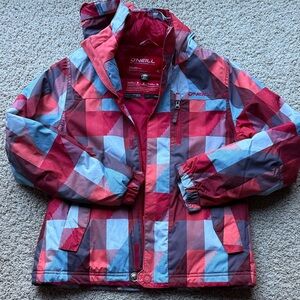 O'Neill Girls' Red & Light Blue Plaid ski coat